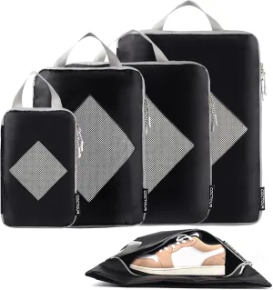 Compression Packing Cubes for Travel,Expandable Packing Cubes for Suitcases, 5 Set Lightweight Compression Travel Cubes, Luggage Packing Organizers Bags Set, Travel Accessories (Black)