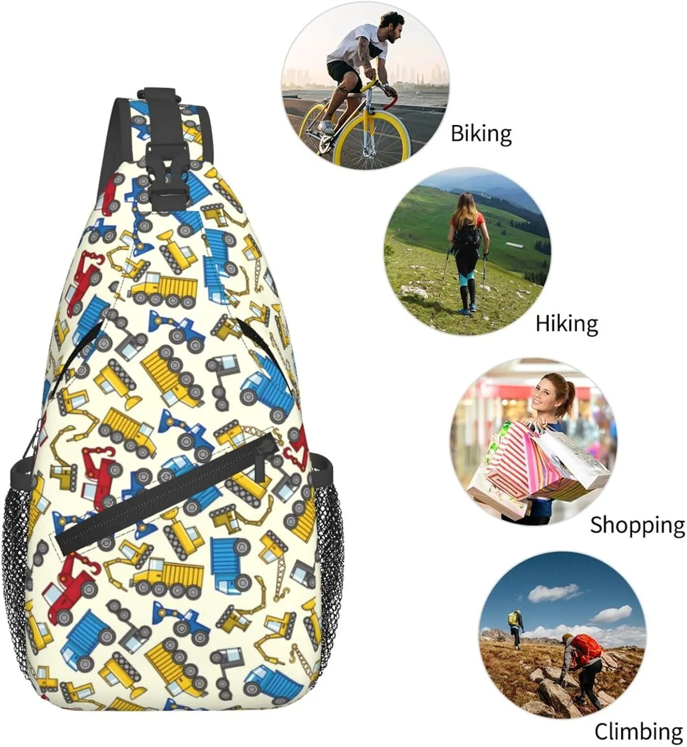 Construction Machinery Truck Crossbody Bag Adjustable Sling Bag Casual Chest Bags Travel Shoulder Backpack