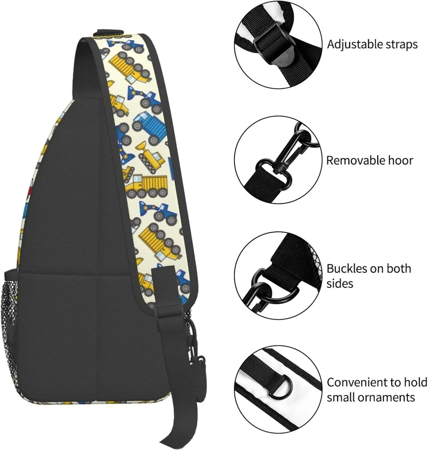 Construction Machinery Truck Crossbody Bag Adjustable Sling Bag Casual Chest Bags Travel Shoulder Backpack