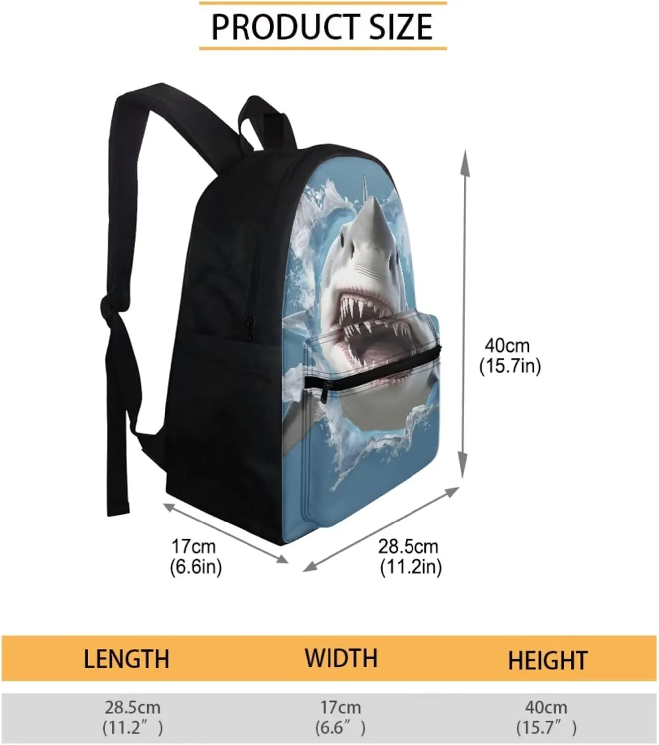 Cool Shark School Bags for Boys With Lunch Bag Pencil Case Kids Backpack Ages 5-8/8-12 Elementary School Bookbags Middle Primary Students Book Bags for 3rd/4th/5th/6th Grade