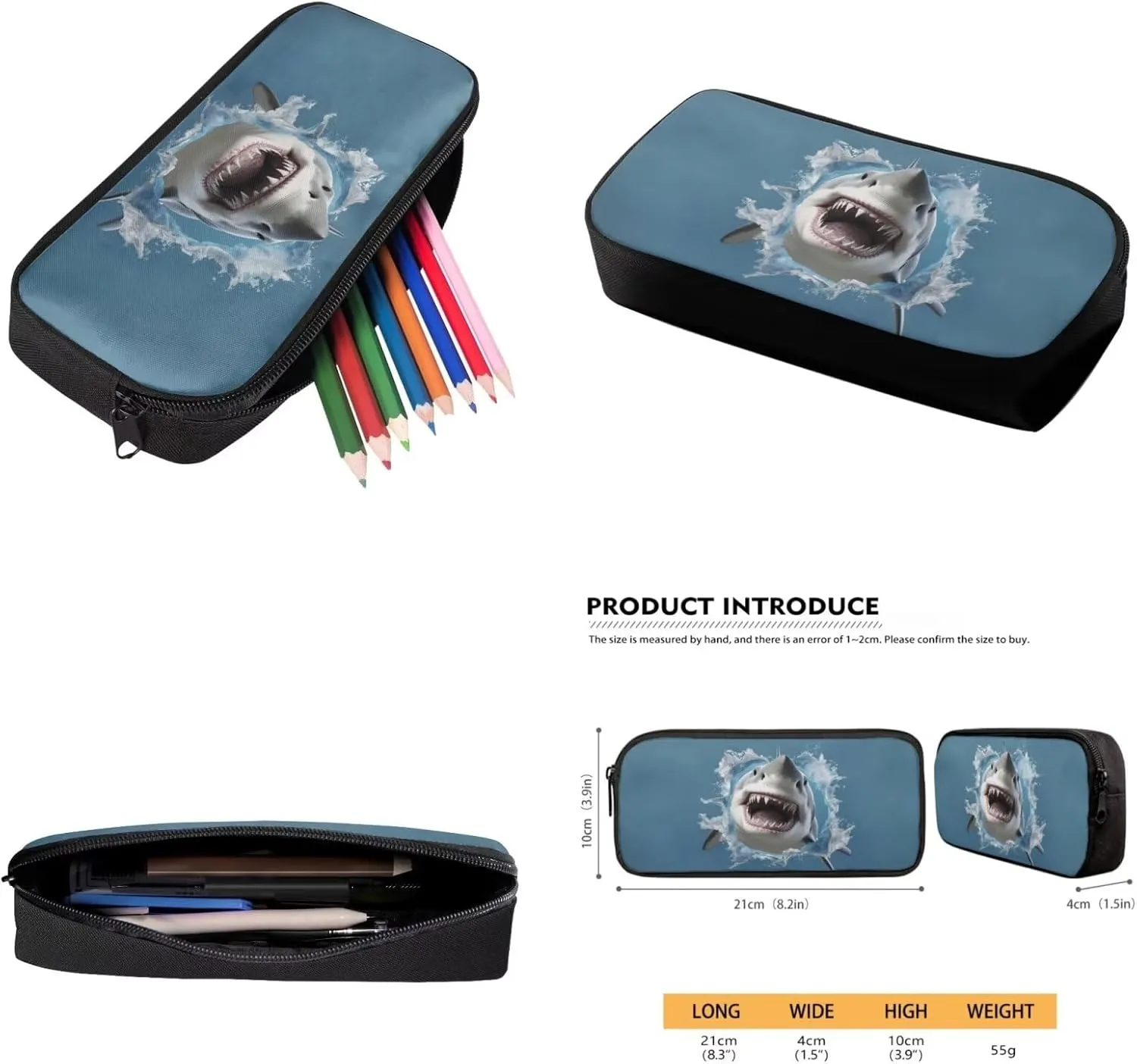Cool Shark School Bags for Boys With Lunch Bag Pencil Case Kids Backpack Ages 5-8/8-12 Elementary School Bookbags Middle Primary Students Book Bags for 3rd/4th/5th/6th Grade