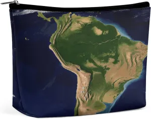 Cosmetic Bag for Women Makeup Bag Organizer Mini Makeup Pouch for Purse South America Satellite Image Printed Portable Cosmetic Pouch