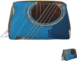 Cosmetic Bag Travel Makeup Bag Waterproof Toiletry Pouch Portable Wide Open Pouch Chickens and Farm Makeup Organizer Case Large Capacity Zipper Pouch Toiletry Bag for Women, Blue Guitar, One Size