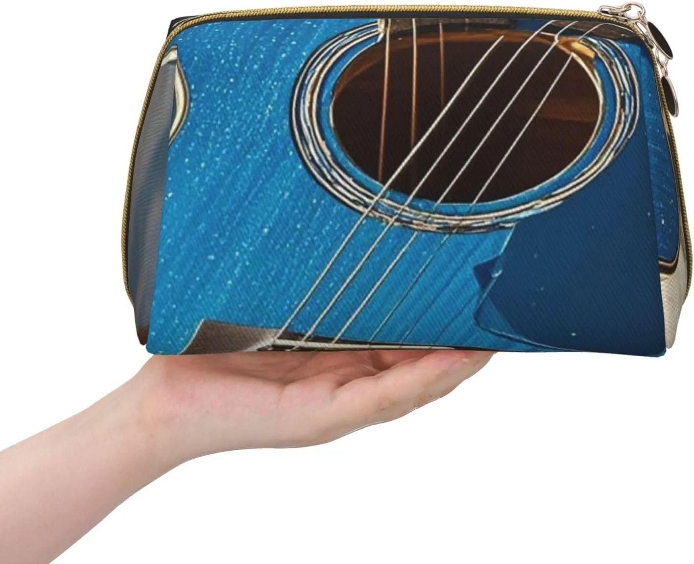 Cosmetic Bag Travel Makeup Bag Waterproof Toiletry Pouch Portable Wide Open Pouch Chickens and Farm Makeup Organizer Case Large Capacity Zipper Pouch Toiletry Bag for Women, Blue Guitar, One Size
