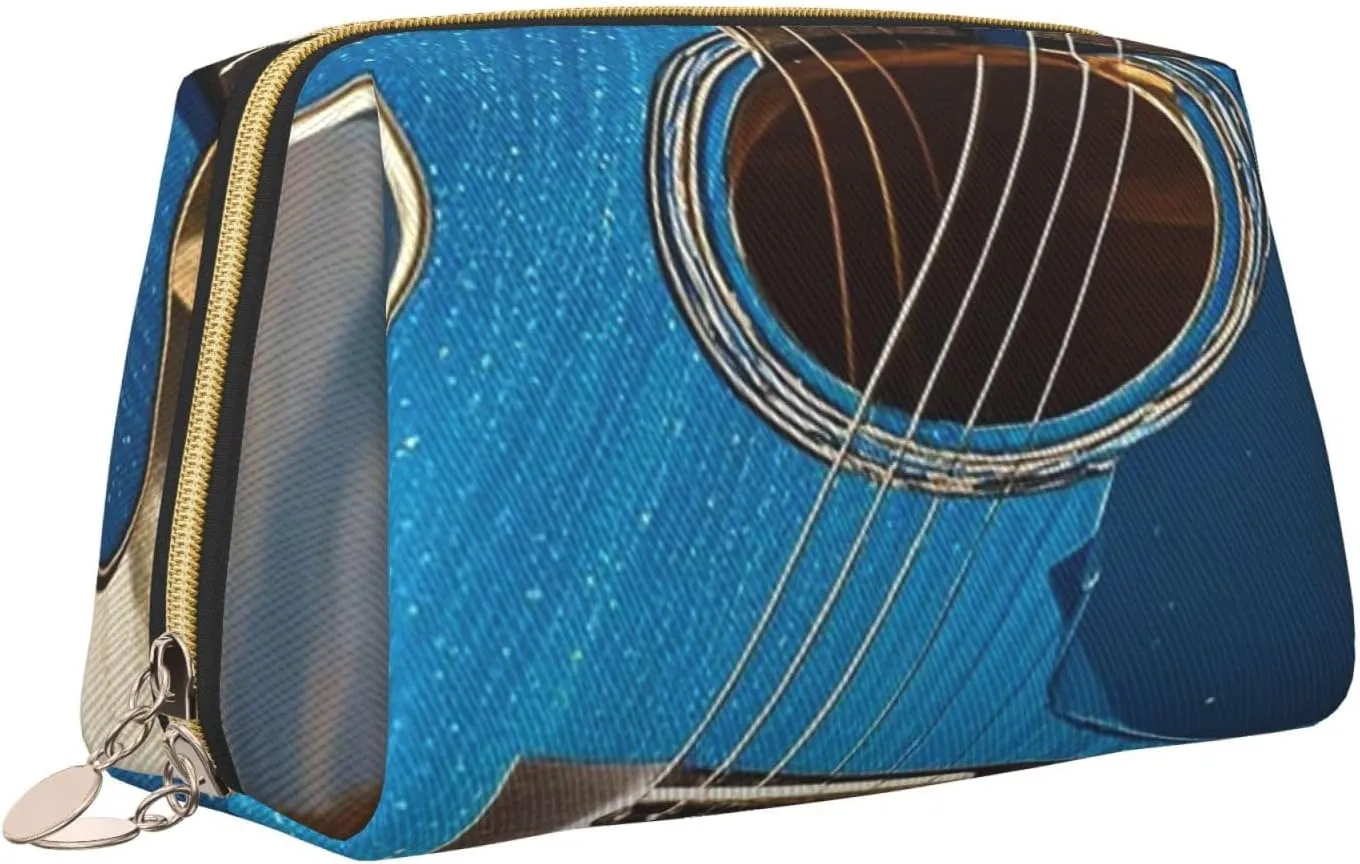 Cosmetic Bag Travel Makeup Bag Waterproof Toiletry Pouch Portable Wide Open Pouch Chickens and Farm Makeup Organizer Case Large Capacity Zipper Pouch Toiletry Bag for Women, Blue Guitar, One Size