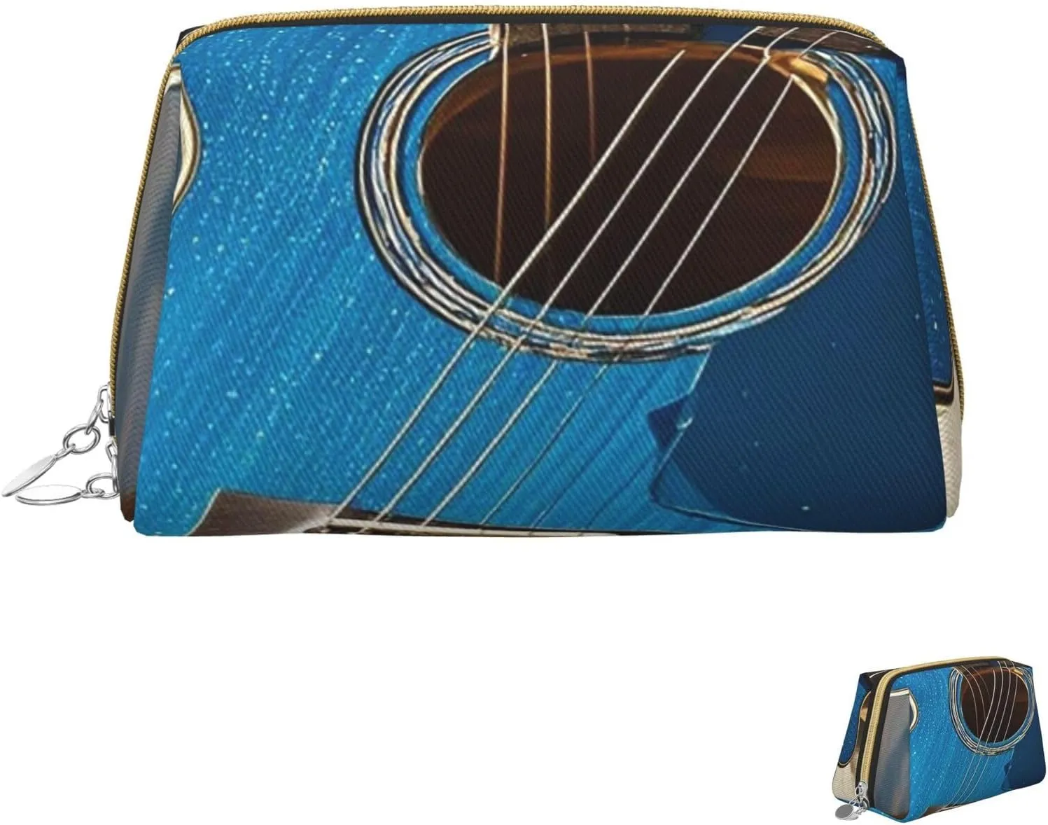 Cosmetic Bag Travel Makeup Bag Waterproof Toiletry Pouch Portable Wide Open Pouch Chickens and Farm Makeup Organizer Case Large Capacity Zipper Pouch Toiletry Bag for Women, Blue Guitar, One Size
