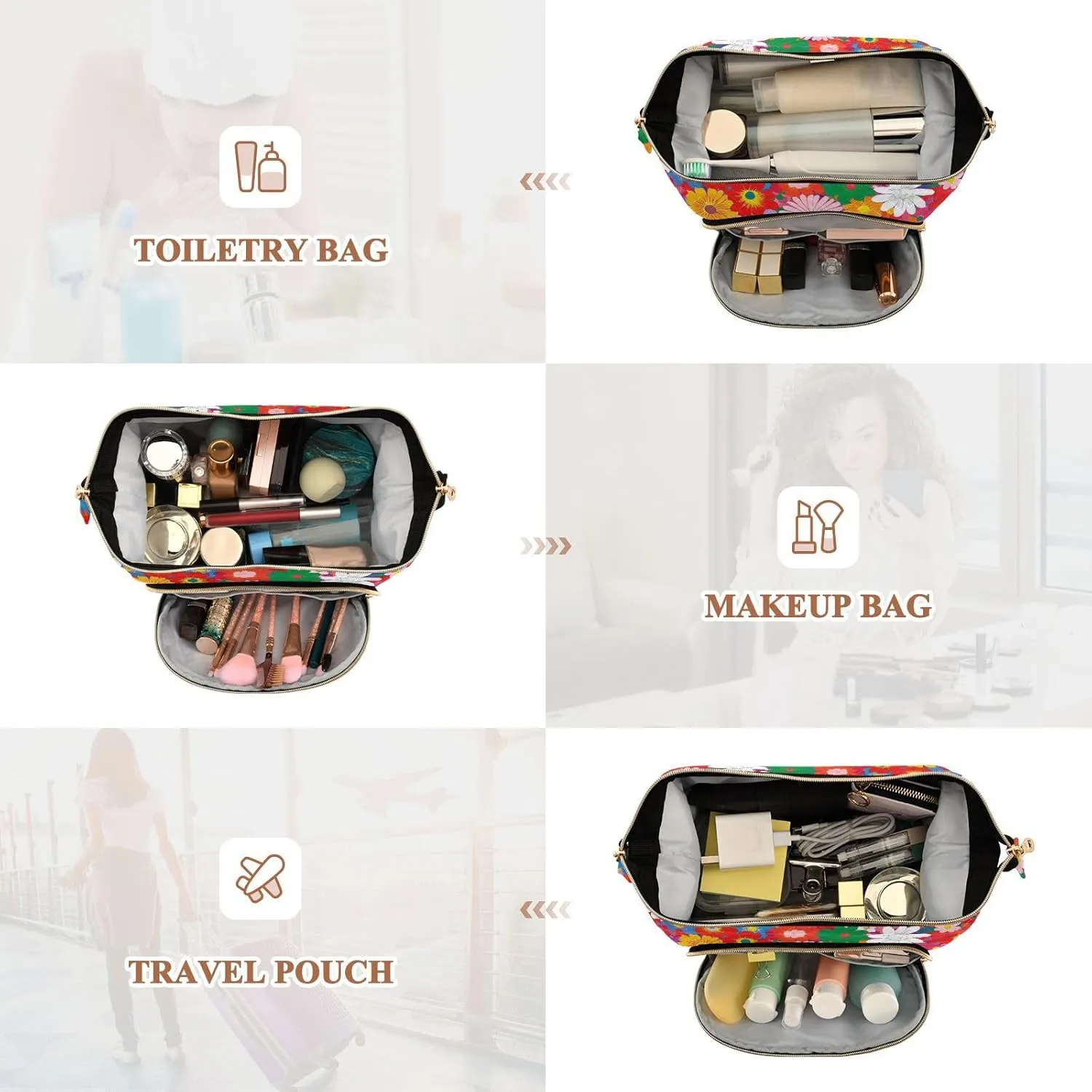 Cottage Flowers Beauty Cosmetics Bag Lightweight Capacity Travel Cosmetic Bag Women's Coin Purse Wallet for Travel Accessories