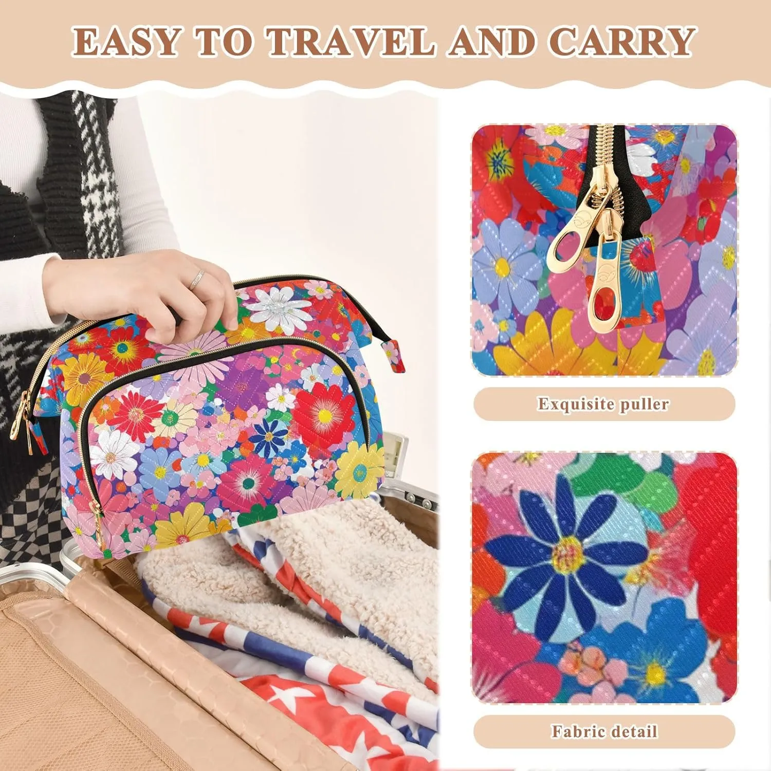Cottage Flowers Beauty Cosmetics Bag Lightweight Capacity Travel Cosmetic Bag Women's Coin Purse Wallet for Travel Accessories