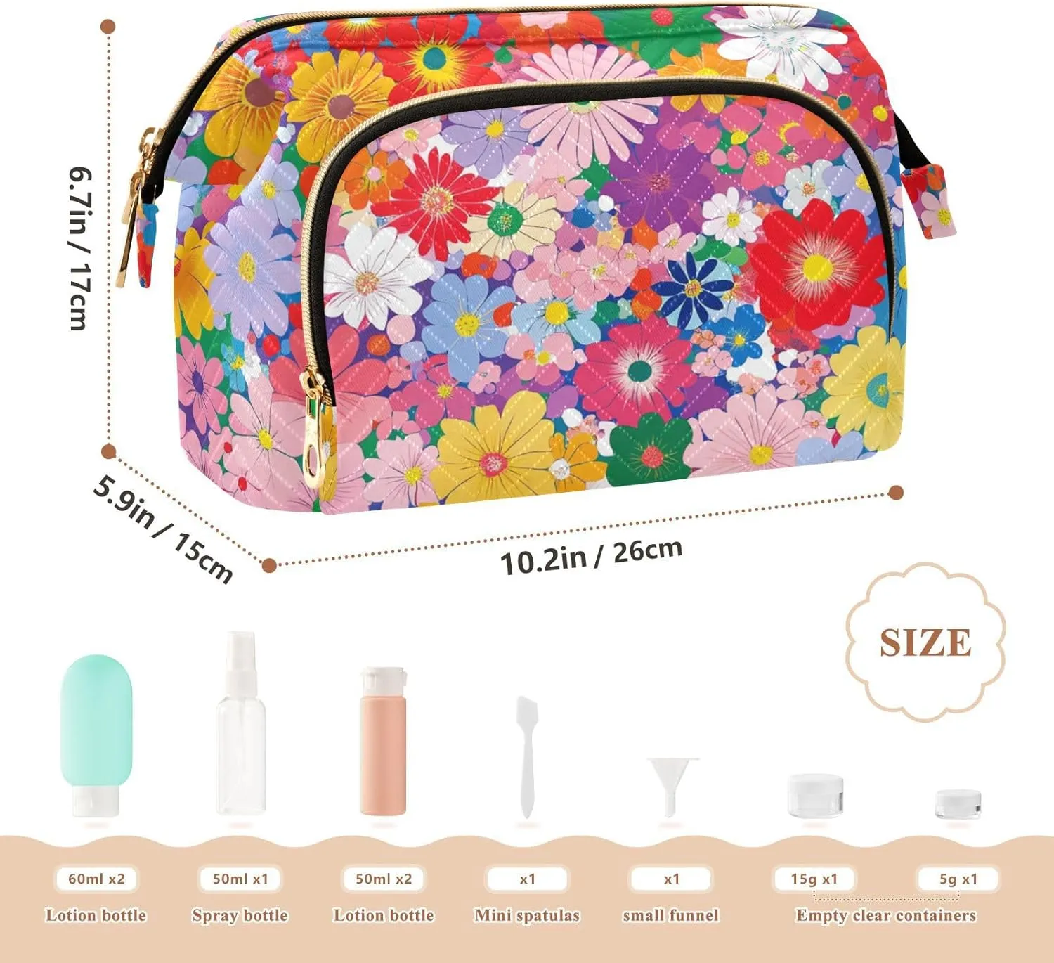Cottage Flowers Beauty Cosmetics Bag Lightweight Capacity Travel Cosmetic Bag Women's Coin Purse Wallet for Travel Accessories