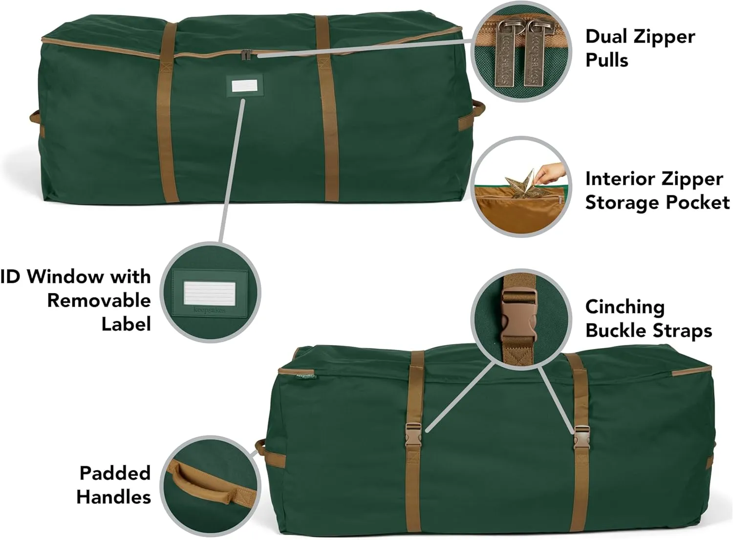 Covermates Keepsakes Christmas Tree Cinch Bag - Superior Protection, Cinch Straps, Fits Up to 9 to 11-Foot Tree - Holiday Storage, Green