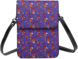 Crazy psychedelic mushrooms and eyes violet Crossbody Cell Phone Purse for Women Girls Leather Mini Cross Body Bags Small Shoulder Bags