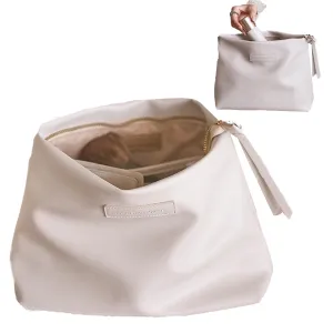 Creamy Puffer Large Capacity Travel Cosmetic Bag for Women Skincare Care with Compartments White Makeup Bag (Egg White)