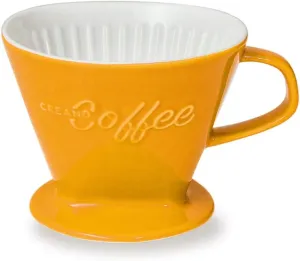 Creano XXL Porcelain Coffee Dripper Saffron - Ceramic Cone Brewer - Pour Over Coffee Maker - Filter Size 4 - huge and heavy quality 800gr/28oz - 6 Colours availeble