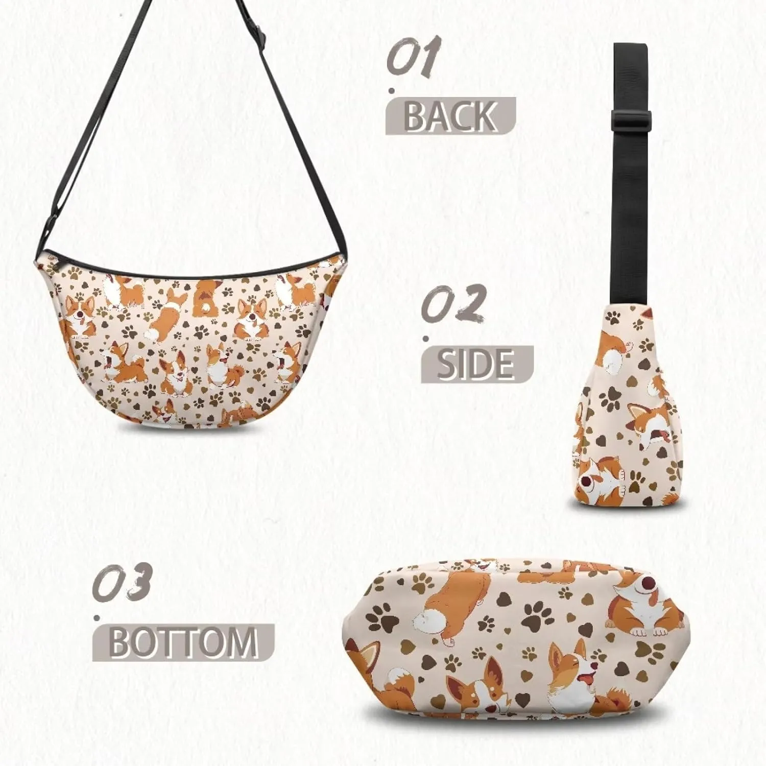 Crescent Shoulder Bags with Inside Pockets for Ladies Men Daily Use