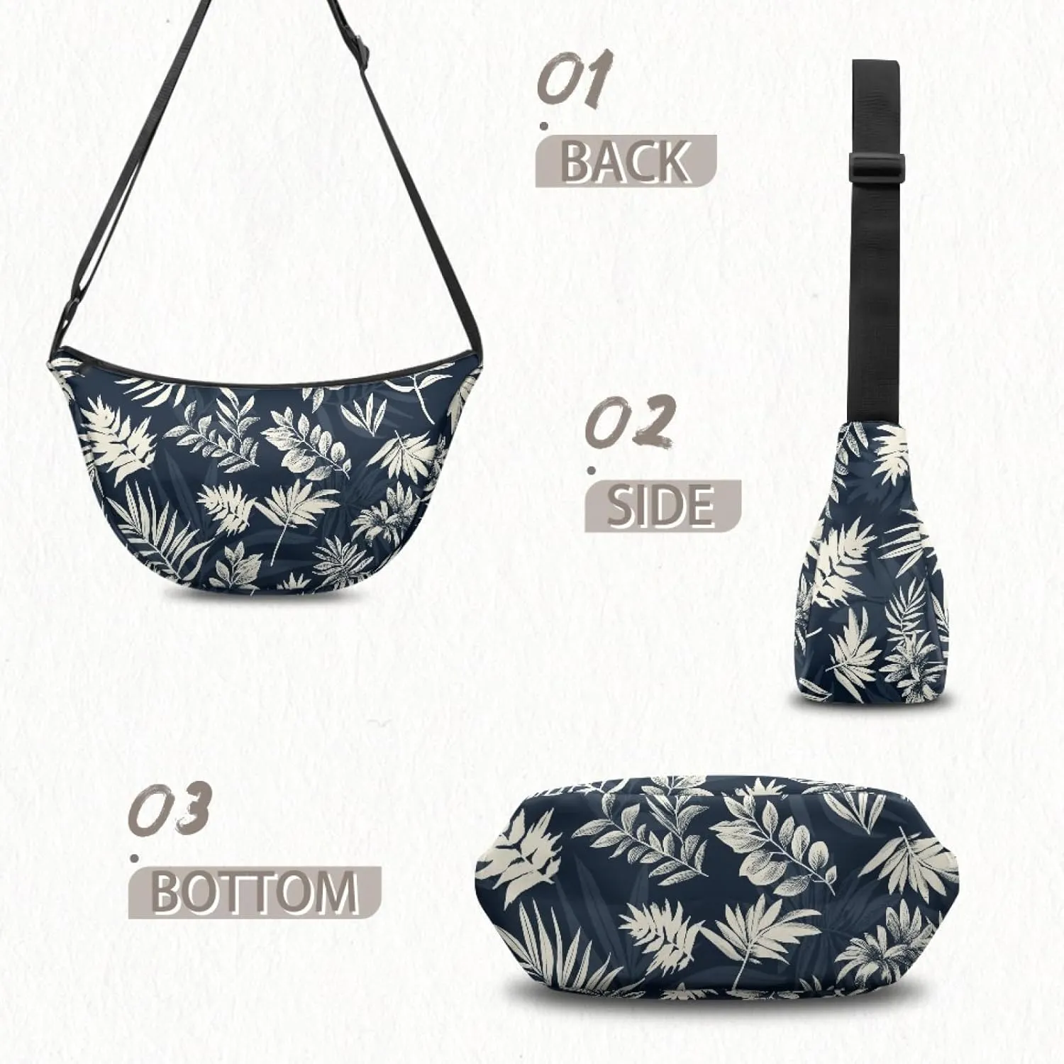 Crescent Shoulder Bags with Inside Pockets for Ladies Men Daily Use