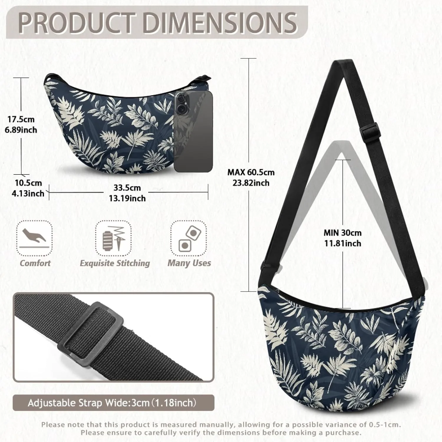 Crescent Shoulder Bags with Inside Pockets for Ladies Men Daily Use