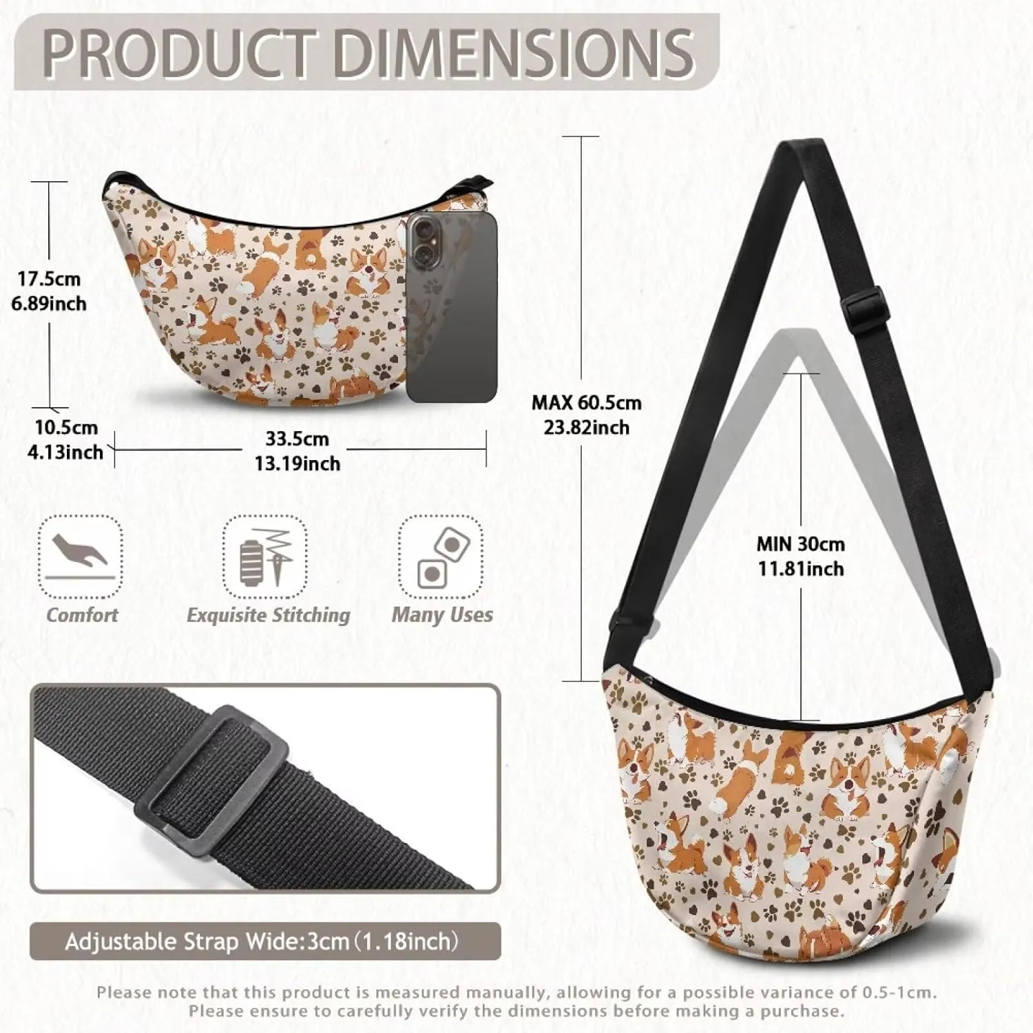 Crescent Shoulder Bags with Inside Pockets for Ladies Men Daily Use
