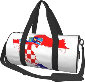 Croatia Flag Map Duffel Tote for Men and Women Backpacking Travel and Storage Shoulder Bag