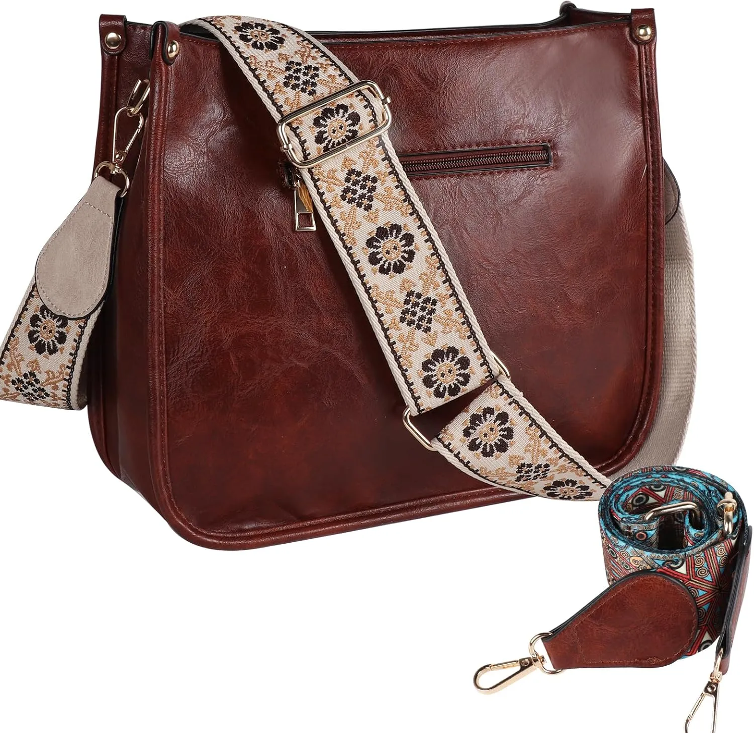Crossbody Bags for Women Leather Hobo Handbags with 2pcs Adjustable Guitar Strap