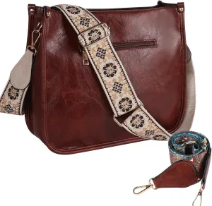 Crossbody Bags for Women Leather Hobo Handbags with 2pcs Adjustable Guitar Strap