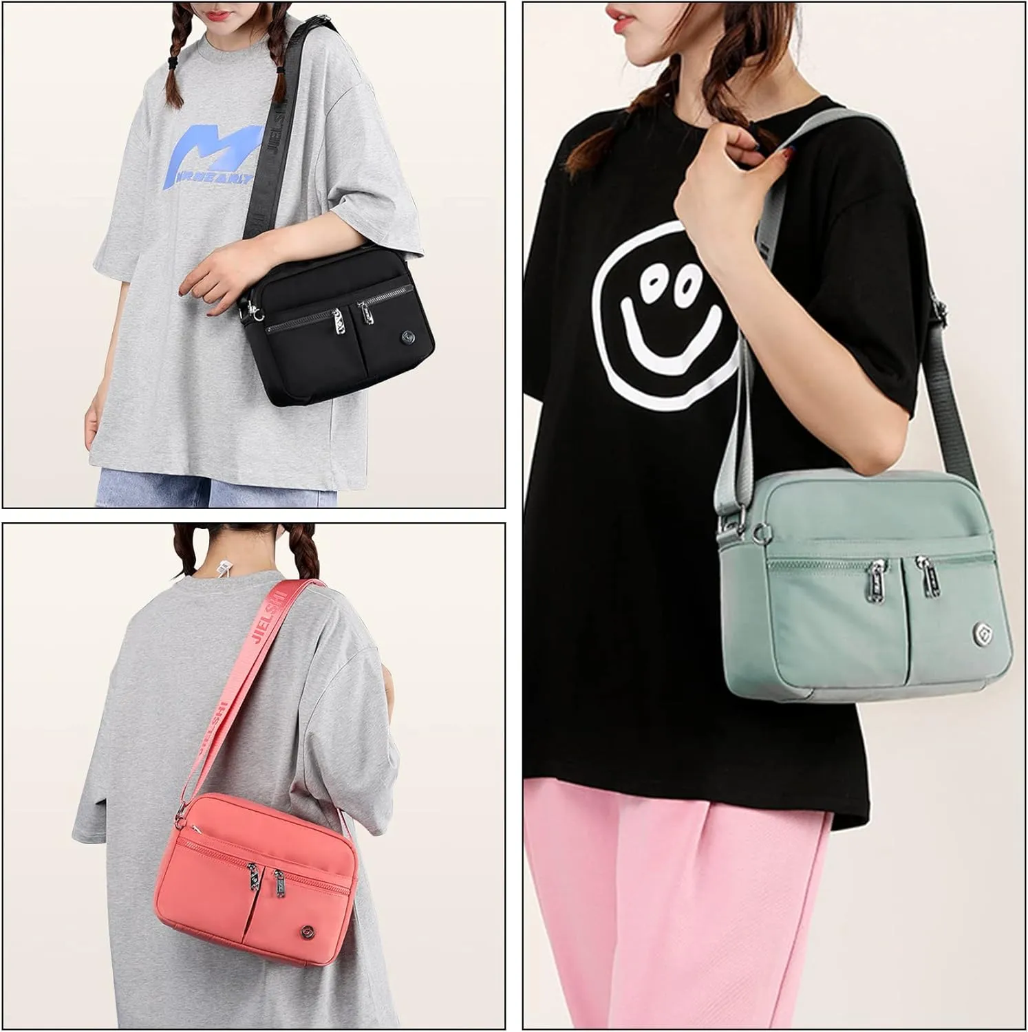 Crossbody Bags for Women Waterproof Shoulder Bags Casual Nylon Purse Handbag Multi Pocket Lightweight Travel Purse (Red)