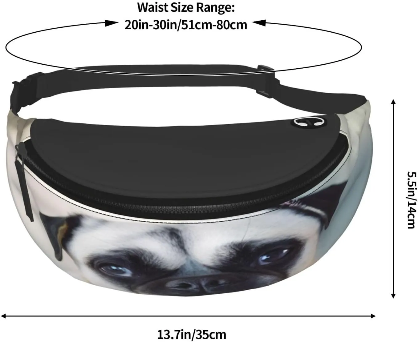 Cry Pug Bum Bag Waist Fanny Pack - Large Fashion Bumbag For Women Men, Secure Zip Pockets Adjustable Waist Bags For Travel Party Sports Running Hiking Daily Use
