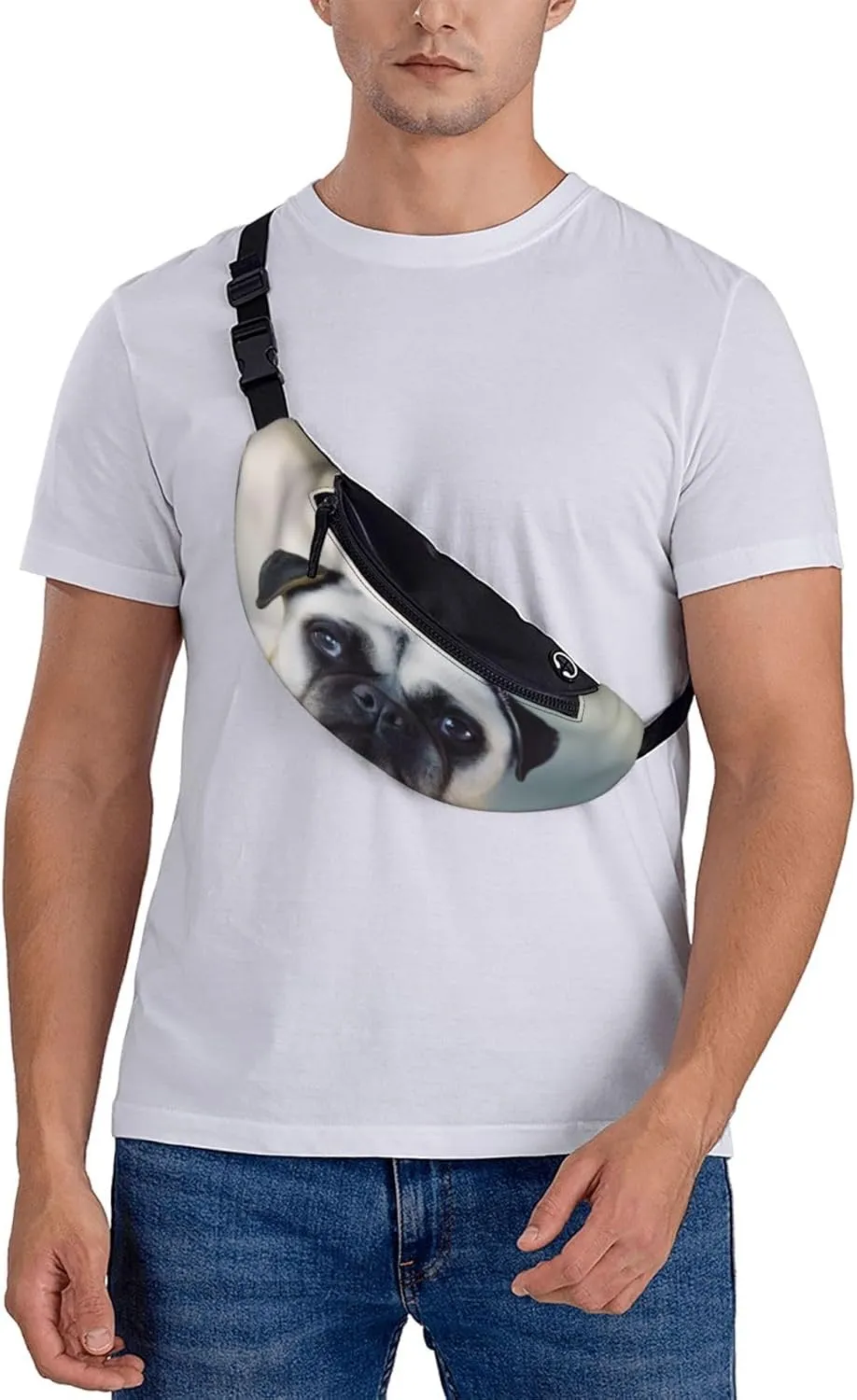 Cry Pug Bum Bag Waist Fanny Pack - Large Fashion Bumbag For Women Men, Secure Zip Pockets Adjustable Waist Bags For Travel Party Sports Running Hiking Daily Use