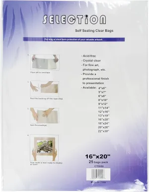 Crystal Clear Sleeves Storage Bags for Photos, Art, Paintings, Pictures, and More- Archival Acid-Free - Seal Top - Cellophane - Pack of 25 (16" x 20" - Pack of 25 Bags)