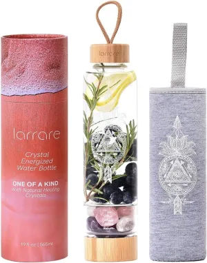 Crystal Water Bottles 19oz Large Crystal Elixir Infused Water Bottle with Changeable Crystals | Gem Water Bottle with Sacred Pattern and Words (Amethyst, Rose Quartz, Clear Quartz)