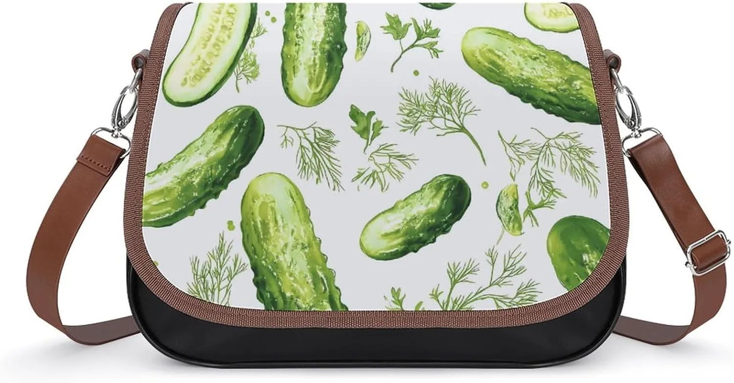 Cucumbers Pickles Cute Crossbody Purses for Women Leather Shoulder Bag Adjustable Shoulder Strap Handbag