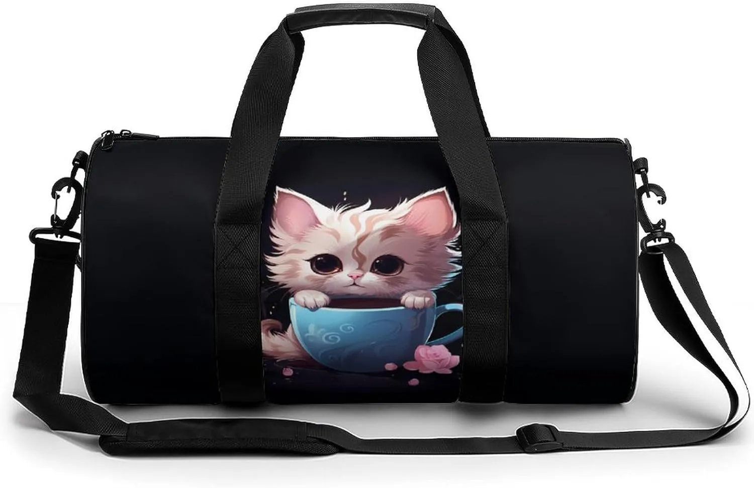 Cup Cat in Teacup Sports Gym Bag Portable Duffel Bag Travel Workout Bag with Adjustable Strap for Men Women