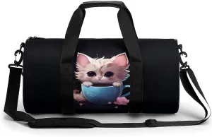 Cup Cat in Teacup Sports Gym Bag Portable Duffel Bag Travel Workout Bag with Adjustable Strap for Men Women