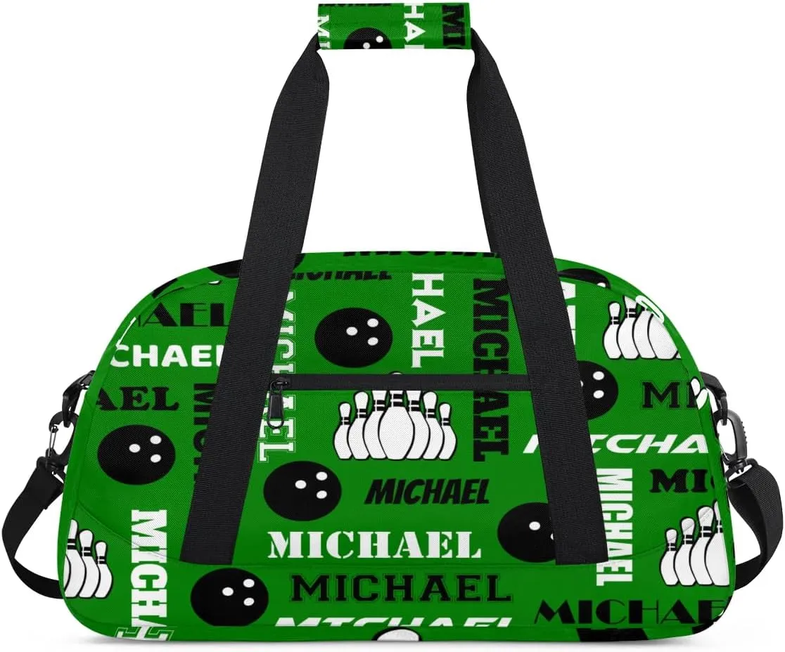 Custom Bowling Gym Bag Duffel Bag with Name, Personalized Sport Bag Overnight Bags Customized Travel Weekender Bag for Women Men, Dark Green