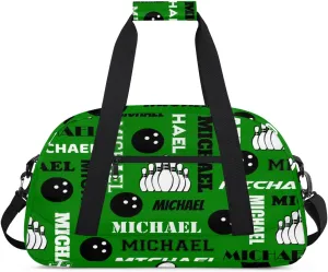 Custom Bowling Gym Bag Duffel Bag with Name, Personalized Sport Bag Overnight Bags Customized Travel Weekender Bag for Women Men, Dark Green