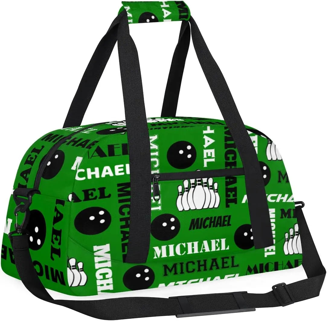 Custom Bowling Gym Bag Duffel Bag with Name, Personalized Sport Bag Overnight Bags Customized Travel Weekender Bag for Women Men, Dark Green