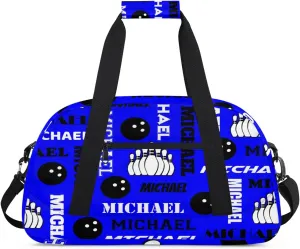 Custom Bowling Gym Bag Duffel Bag with Name, Personalized Sport Bag Overnight Bags Customized Travel Weekender Bag for Women Men, Navy
