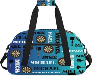 Custom Darts Gym Duffel Bag with Name, Personalized Name Sport Bag Overnight Bags Customized Travel Weekender Bag for Women Men, Blue