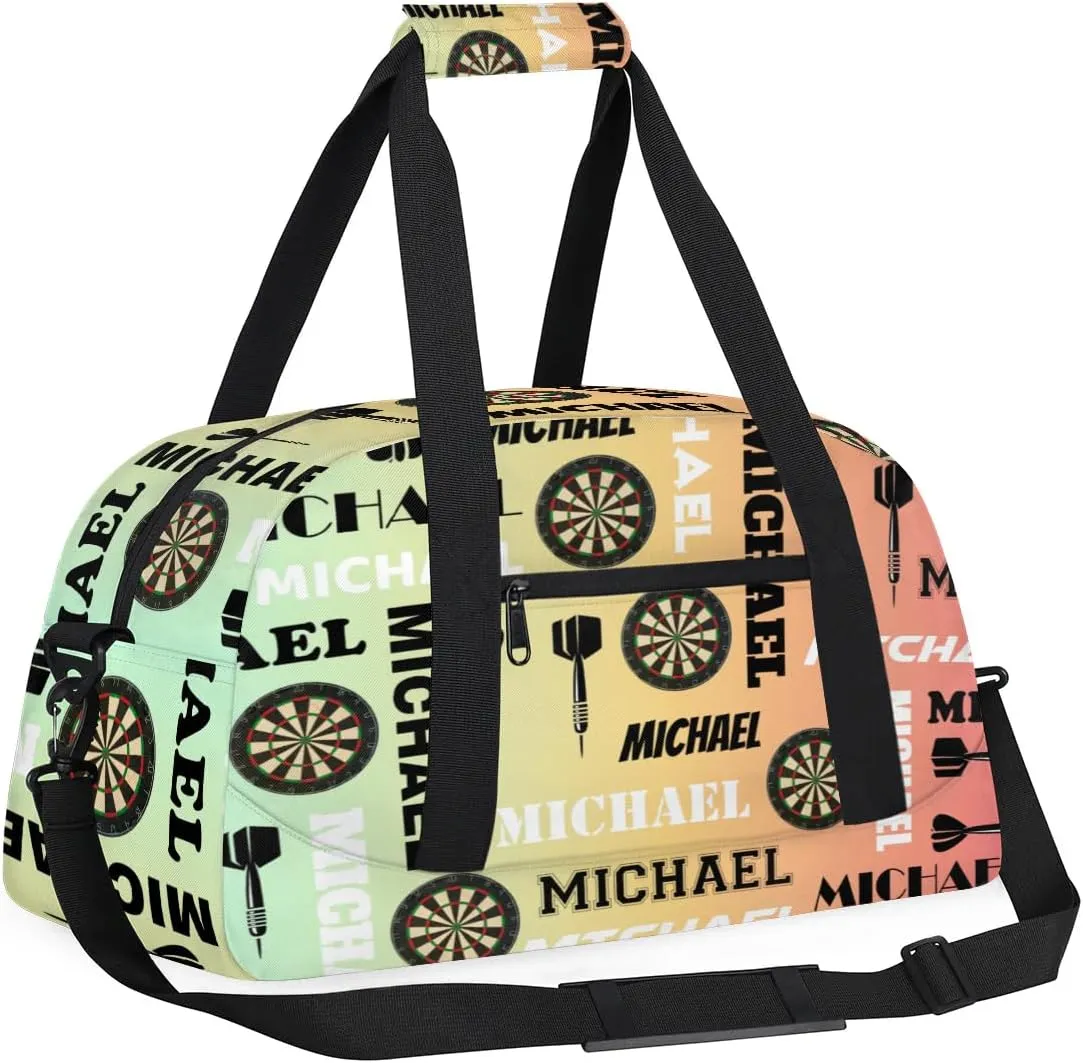 Custom Darts Gym Duffel Bag with Name, Personalized Name Sport Bag Overnight Bags Customized Travel Weekender Bag for Women Men, Colorful