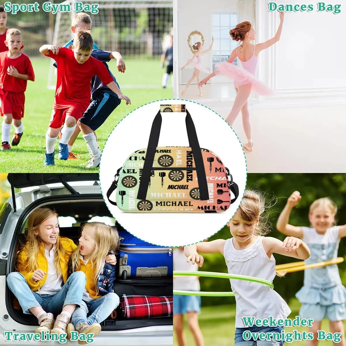 Custom Darts Gym Duffel Bag with Name, Personalized Name Sport Bag Overnight Bags Customized Travel Weekender Bag for Women Men, Colorful