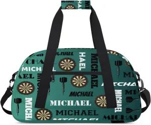 Custom Darts Gym Duffel Bag with Name, Personalized Name Sport Bag Overnight Bags Customized Travel Weekender Bag for Women Men, Dark Green Blue