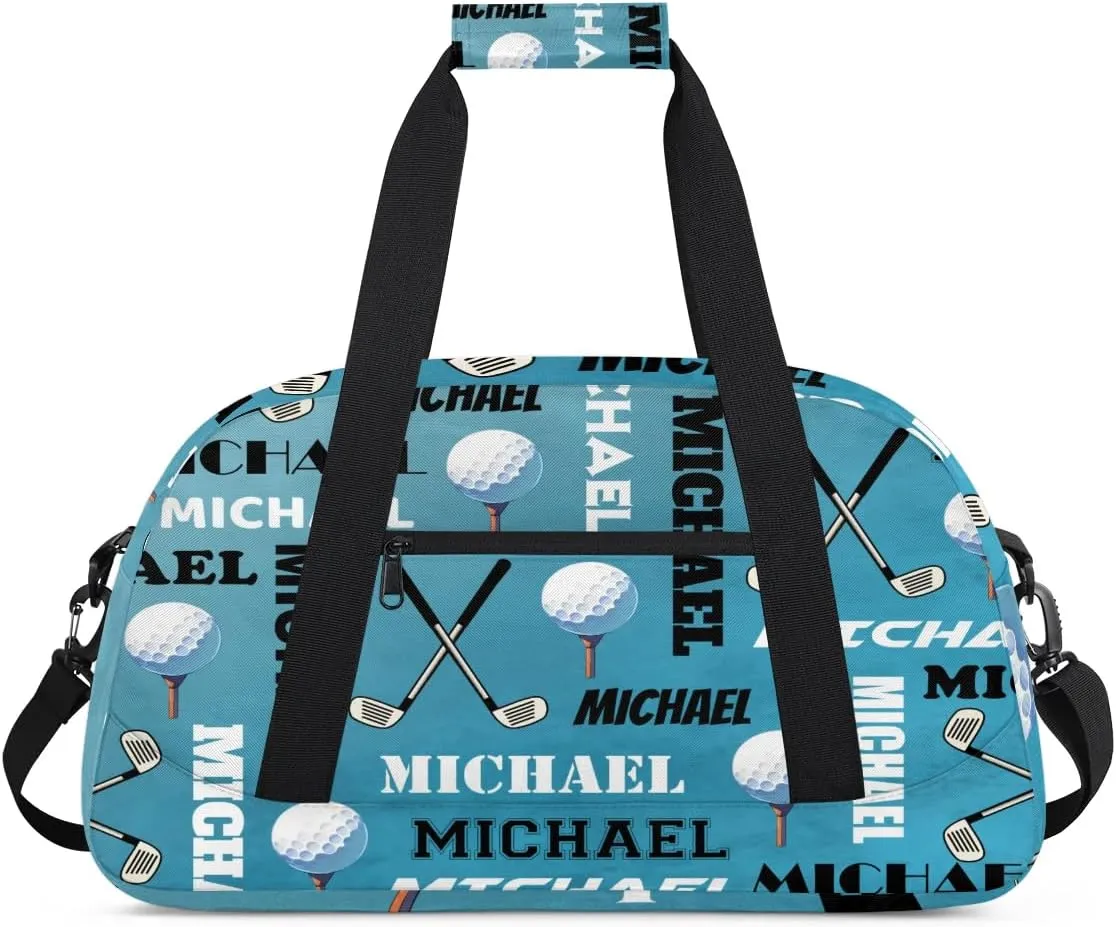 Custom Golf Gym Bag Duffel Bag for Women Men, Personalized Name Sport Bag Overnight Bags Customized Travel Weekender Bag, Dark Blue
