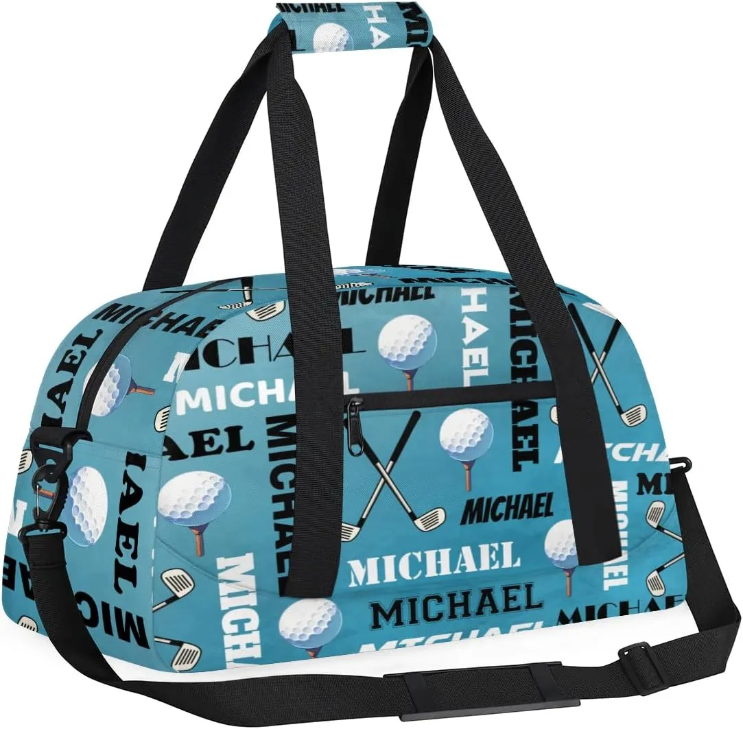 Custom Golf Gym Bag Duffel Bag for Women Men, Personalized Name Sport Bag Overnight Bags Customized Travel Weekender Bag, Dark Blue