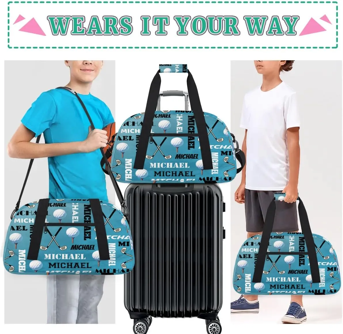 Custom Golf Gym Bag Duffel Bag for Women Men, Personalized Name Sport Bag Overnight Bags Customized Travel Weekender Bag, Dark Blue