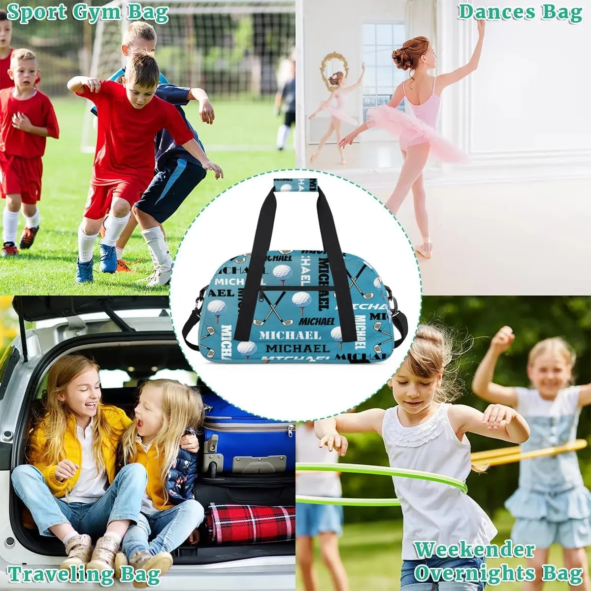 Custom Golf Gym Bag Duffel Bag for Women Men, Personalized Name Sport Bag Overnight Bags Customized Travel Weekender Bag, Dark Blue