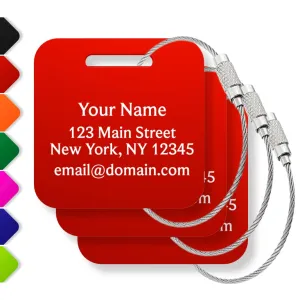 Custom Luggage Tags (3 or 6 Pack) - Personalized Unique Suitcase & Backpack Travel, Durable, Waterproof & Heavy Duty (Red)