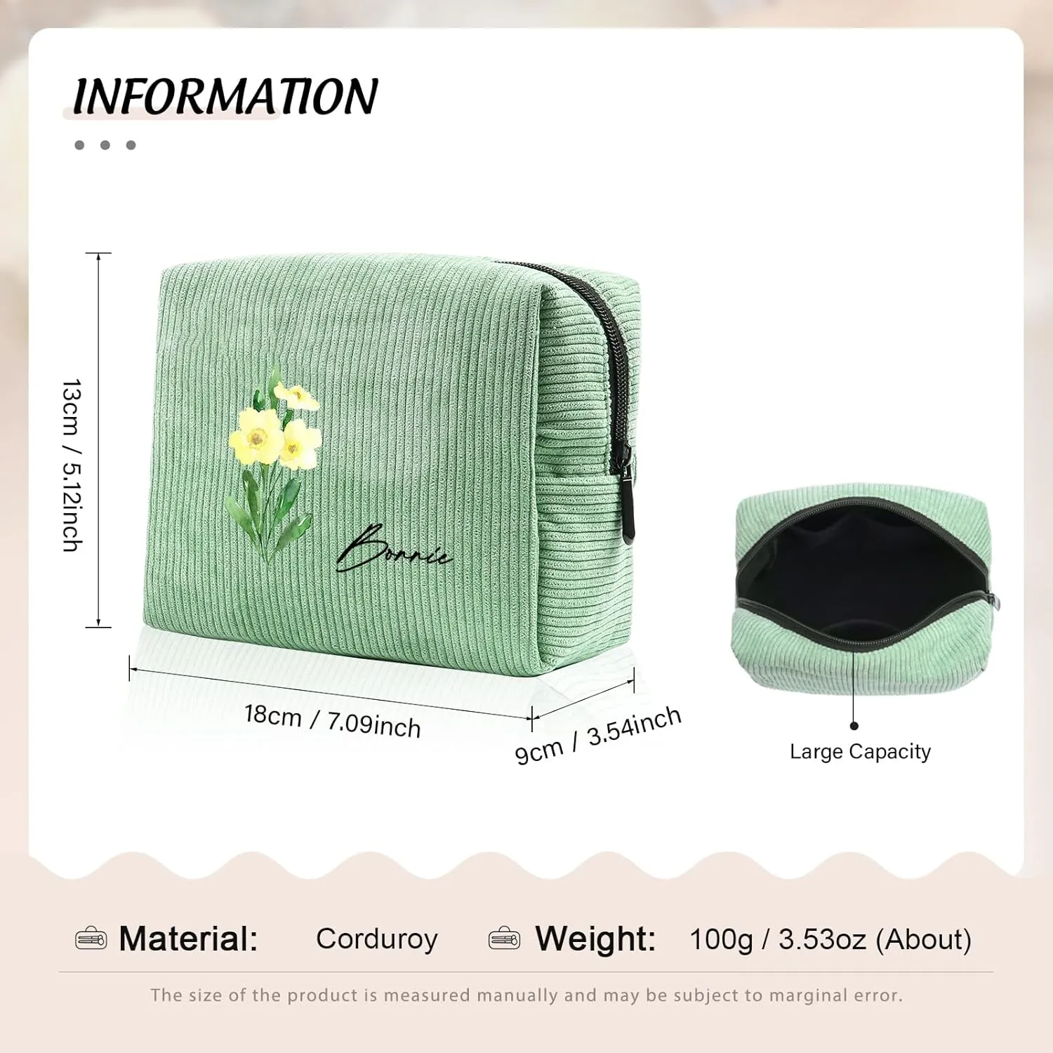Custom Name Makeup Bags for Women Personalized Travel Cosmetic Bag with Birth Flower Portable Make Up Bags Customized Gifts for Women (Style 3)