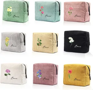 Custom Name Makeup Bags for Women Personalized Travel Cosmetic Bag with Birth Flower Portable Make Up Bags Customized Gifts for Women (Style 3)
