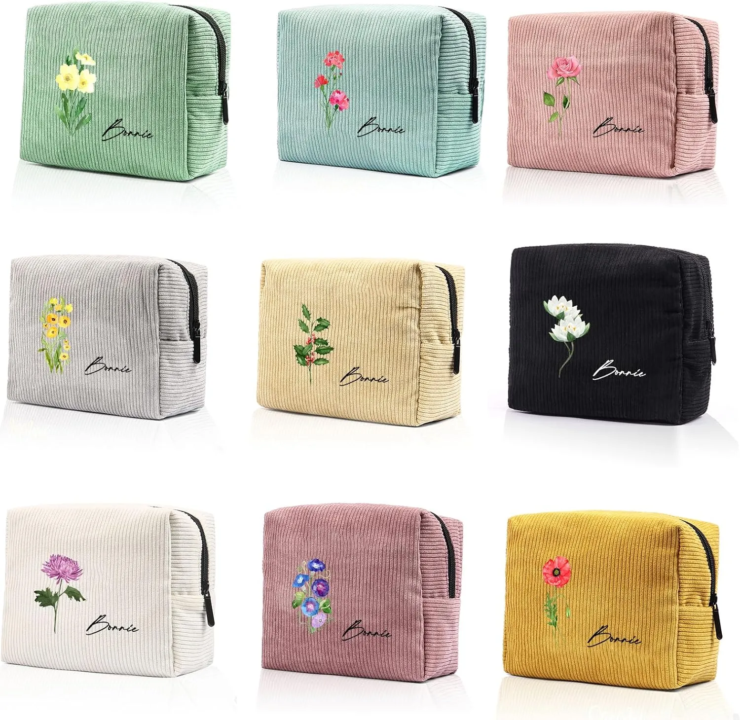Custom Name Makeup Bags for Women Personalized Travel Cosmetic Bag with Birth Flower Portable Make Up Bags Customized Gifts for Women (Style 3)