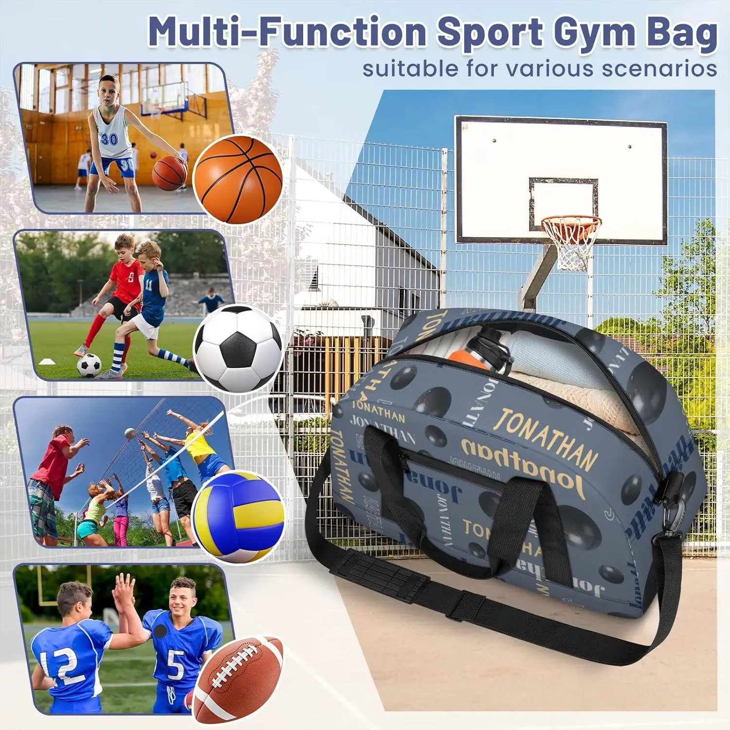 Custom-Personalize-Kids-Duffel-Bags with Name Text Carry-On Overnight Travel Gym Lightweight Dance Sports Bags For Girls Boys Kids Bowling