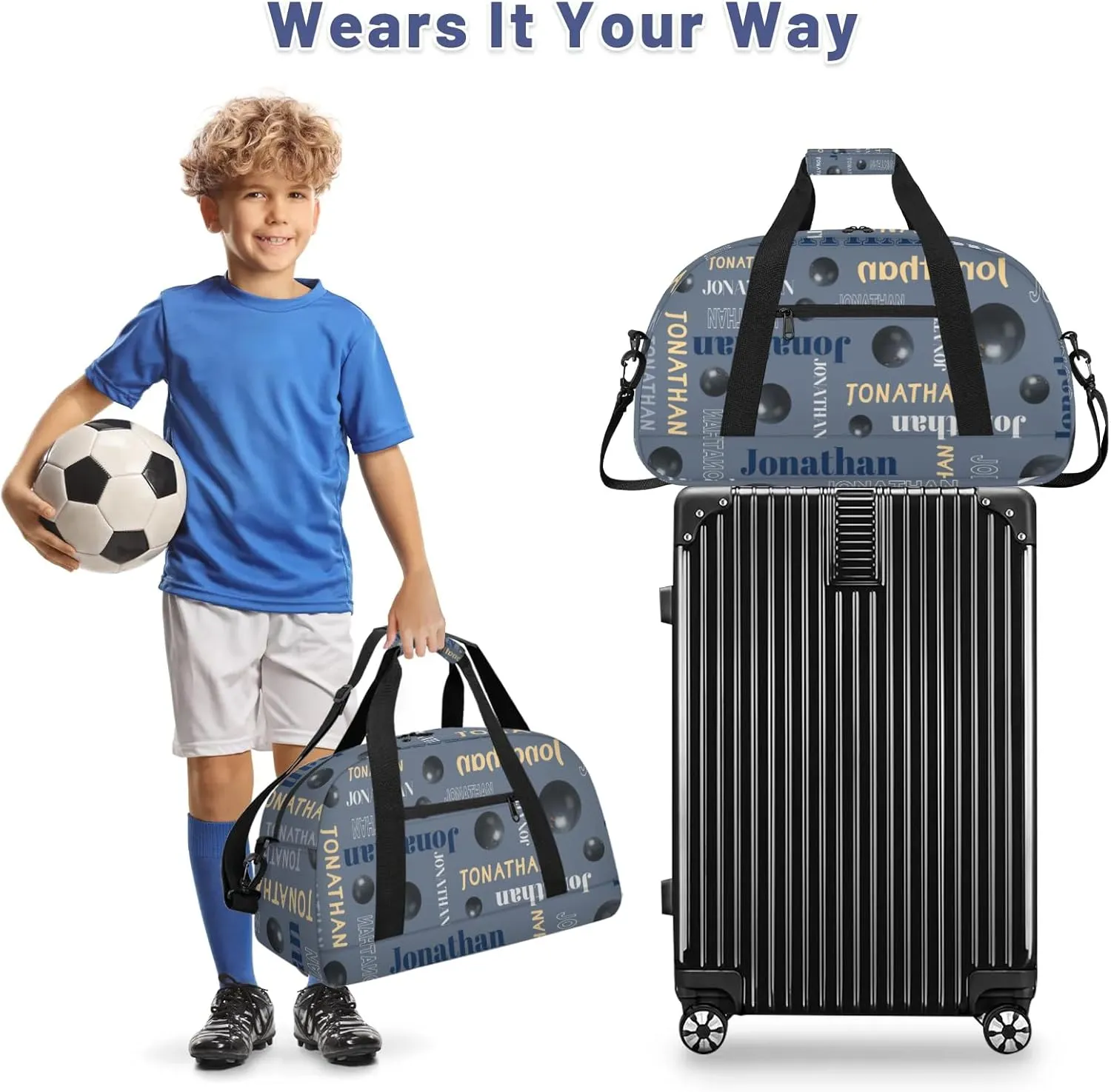 Custom-Personalize-Kids-Duffel-Bags with Name Text Carry-On Overnight Travel Gym Lightweight Dance Sports Bags For Girls Boys Kids Bowling